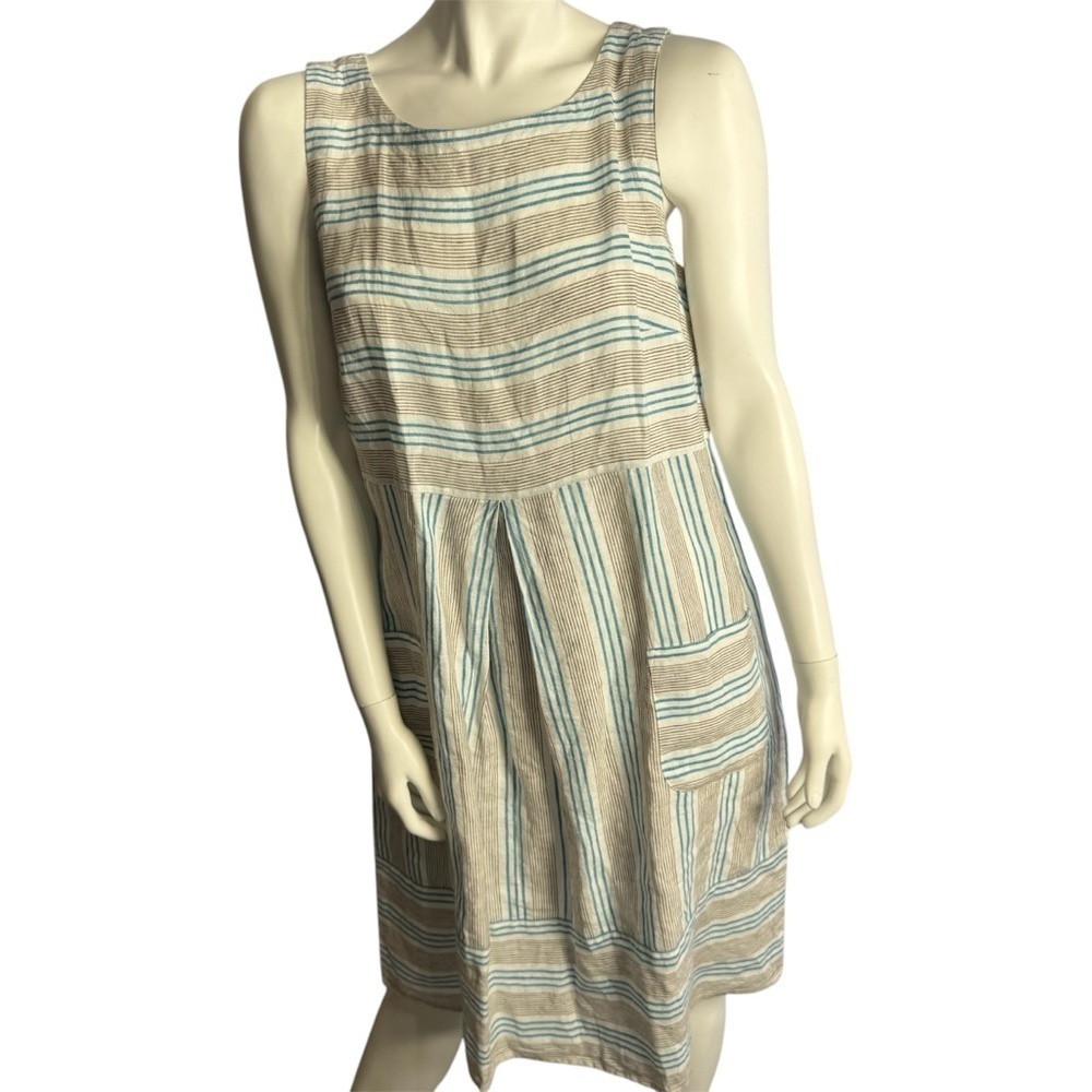 J. Jill Love Linen Striped Sheath Sleeveless Dress Pockets Knee Length Size M